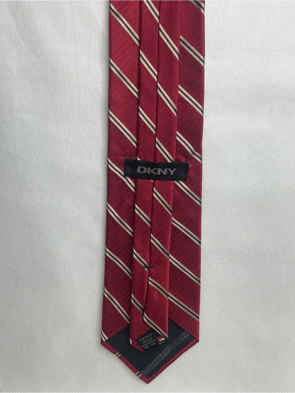DKNY Champagne Gold Striped Burgundy Red Tie Classic Preppy Necktie Formal USA